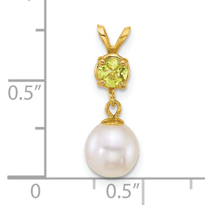 14k 7-8mm Round White FWC Pearl and Peridot Pendant-XF878/PE