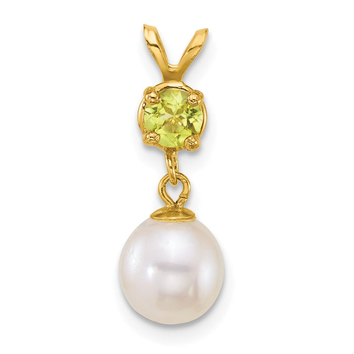 14k 7-8mm Round White FWC Pearl and Peridot Pendant-XF878/PE