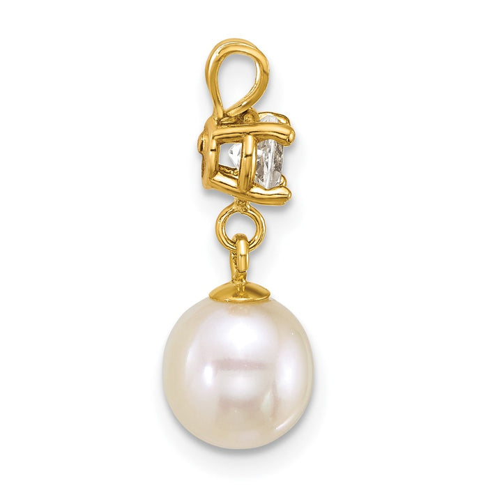 14k 7-8mm Round White FWC Pearl and White Topaz Pendant-XF878/WT