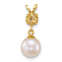14k 7-8mm Round White FWC Pearl and White Topaz Pendant-XF878/WT