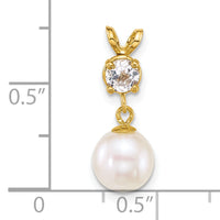 14k 7-8mm Round White FWC Pearl and White Topaz Pendant-XF878/WT