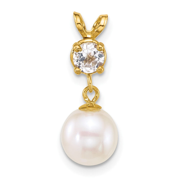 14k 7-8mm Round White FWC Pearl and White Topaz Pendant-XF878/WT