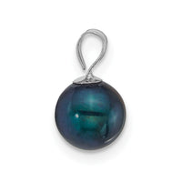 14k WG 7-8mm Round Black Freshwater Cultured Pearl Pendant-XF879