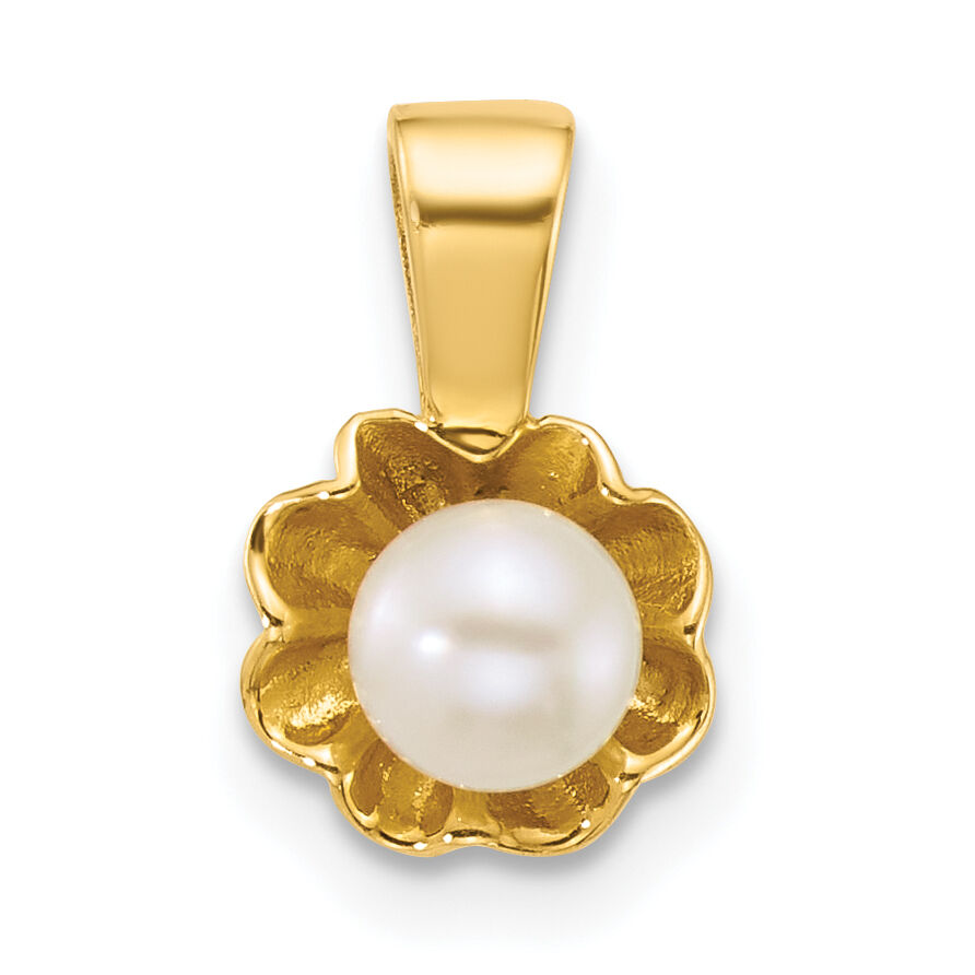 14k Polished 4-5mm Button FW Cultured Pearl Flower Pendant-XF882
