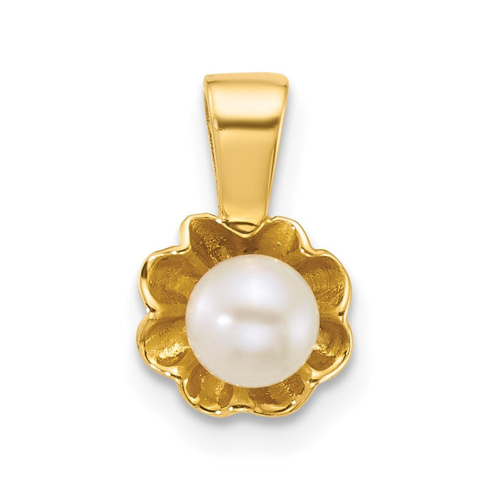 14k Polished 4-5mm Button FW Cultured Pearl Flower Pendant-XF882