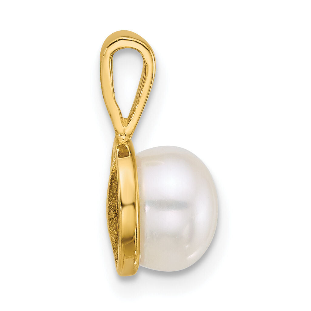 14k Polished 7-8mm Button Freshwater Cultured Pearl Pendant-XF884