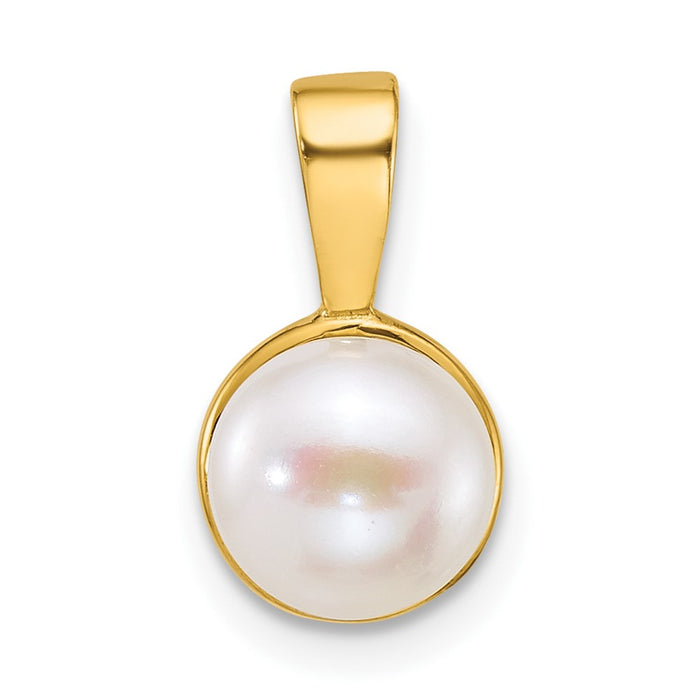 14k Polished 7-8mm Button Freshwater Cultured Pearl Pendant-XF884