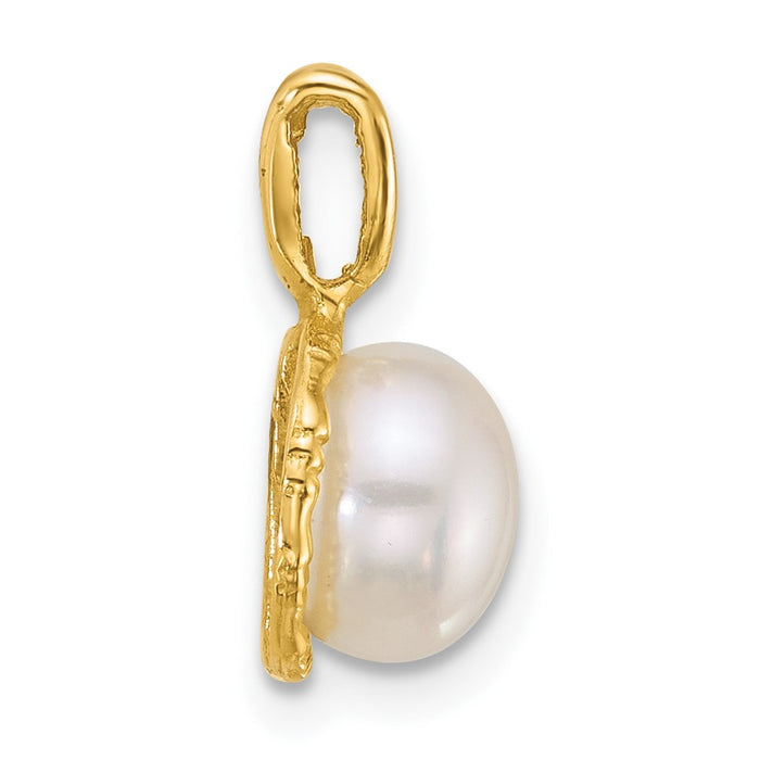 14k Polished 7-8mm Button Freshwater Cultured Pearl Pendant-XF885