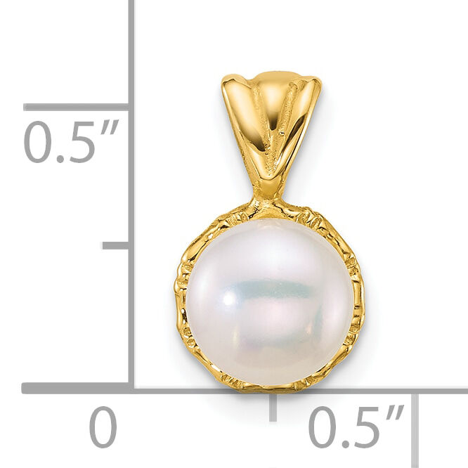 14k Polished 7-8mm Button Freshwater Cultured Pearl Pendant-XF885