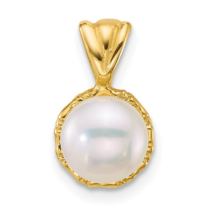 14k Polished 7-8mm Button Freshwater Cultured Pearl Pendant-XF885