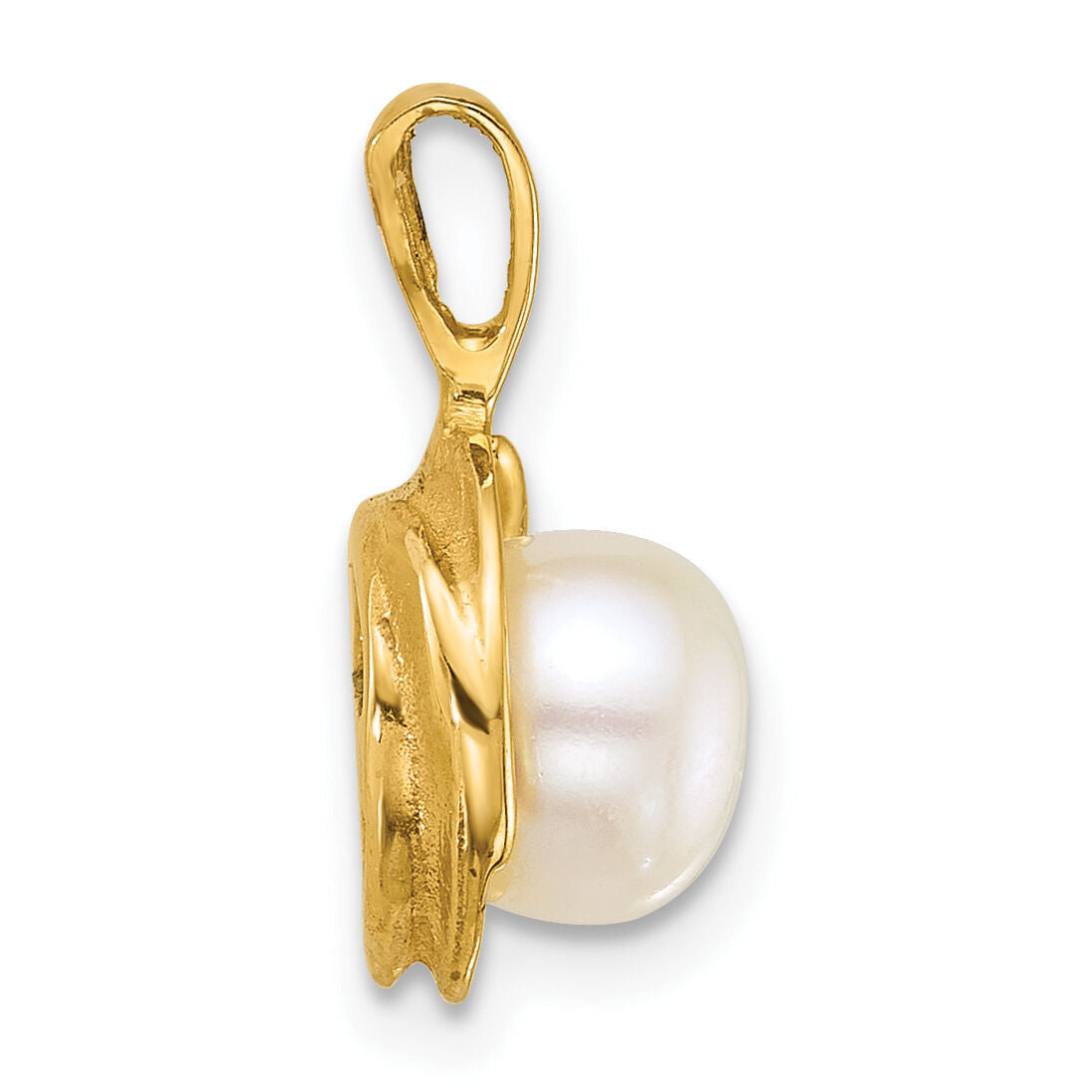 14k Polished 6-7mm Button Freshwater Cultured Pearl Pendant-XF886