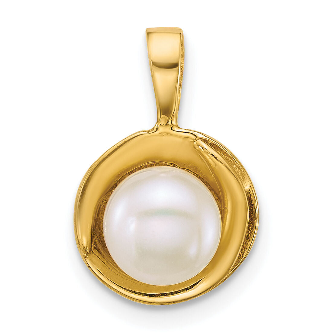 14k Polished 6-7mm Button Freshwater Cultured Pearl Pendant-XF886