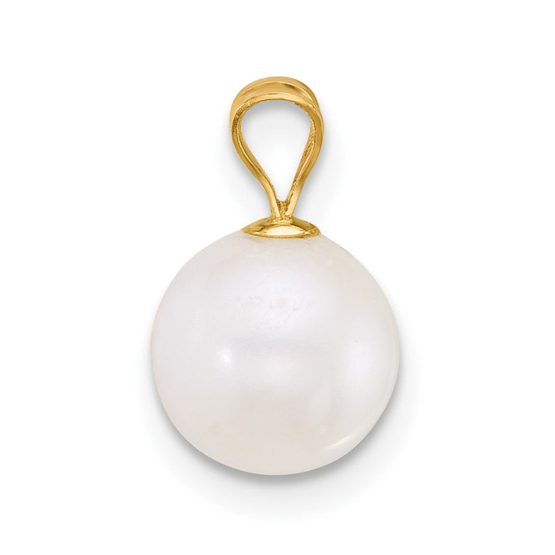 14k 8-9mm Round White Freshwater Cultured Pearl Pendant-XF887