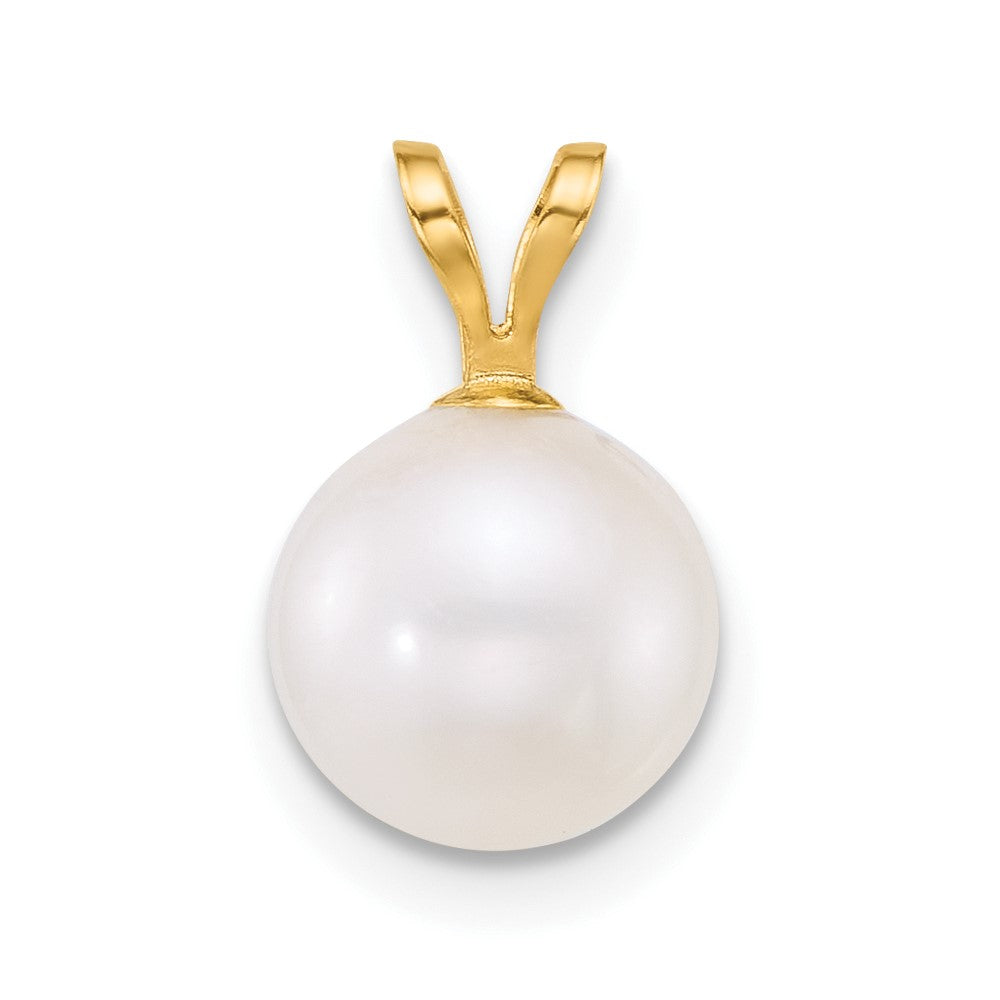 14k 8-9mm Round White Freshwater Cultured Pearl Pendant-XF887