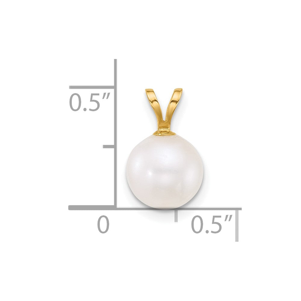 14k 8-9mm Round White Freshwater Cultured Pearl Pendant-XF887