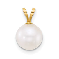 14k 8-9mm Round White Freshwater Cultured Pearl Pendant-XF887