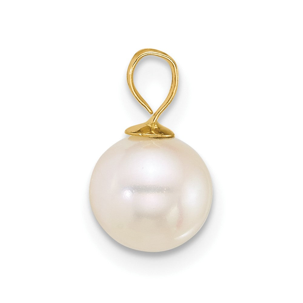 14k 7-8mm Round White Freshwater Cultured Pearl Pendant-XF888