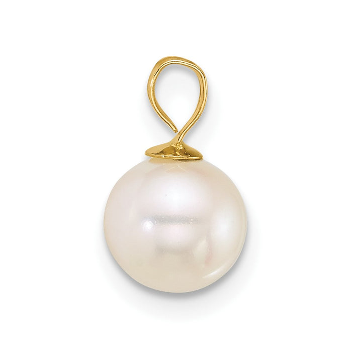 14k 7-8mm Round White Freshwater Cultured Pearl Pendant-XF888