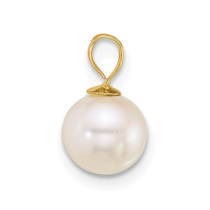 14k 7-8mm Round White Freshwater Cultured Pearl Pendant-XF888