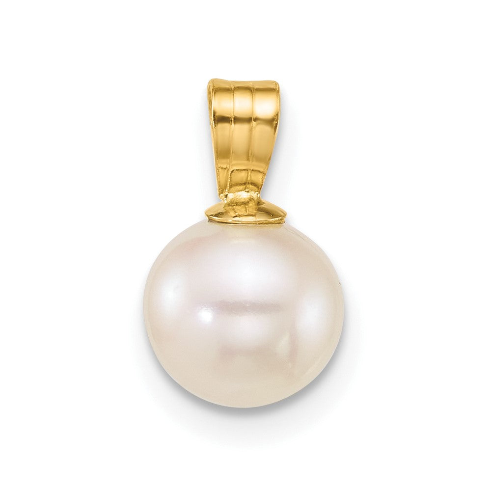 14k 7-8mm Round White Freshwater Cultured Pearl Pendant-XF888