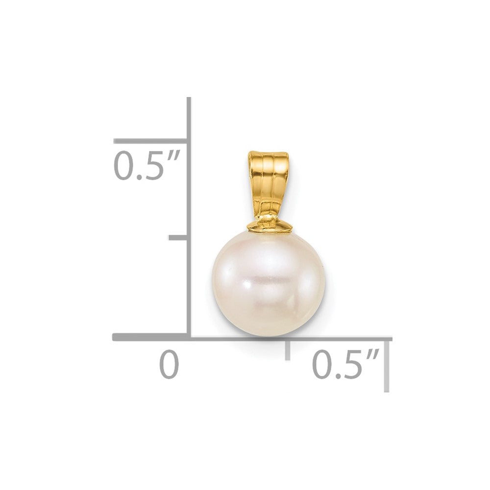 14k 7-8mm Round White Freshwater Cultured Pearl Pendant-XF888