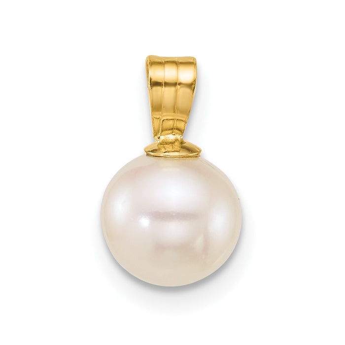 14k 7-8mm Round White Freshwater Cultured Pearl Pendant-XF888
