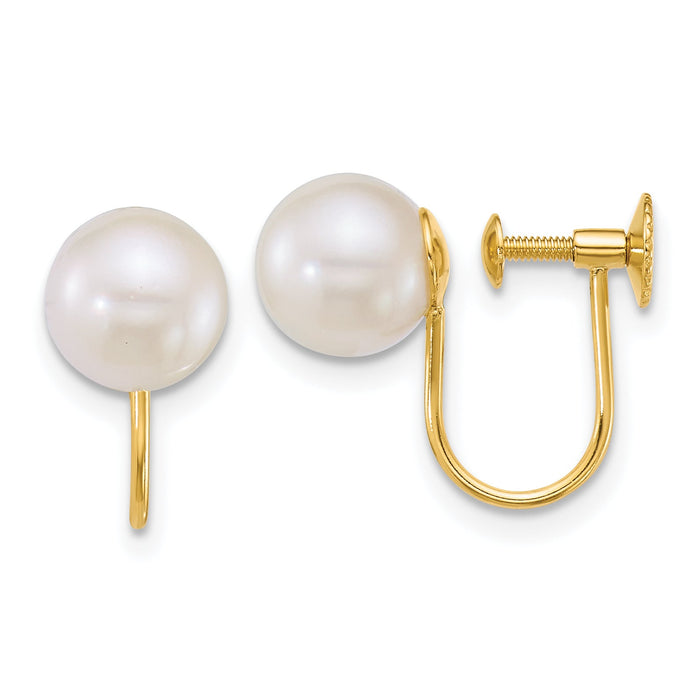 14k 7-8mm Rnd Akoya Saltwater Cultured Pearl Non Pierced Earrings-XF889E