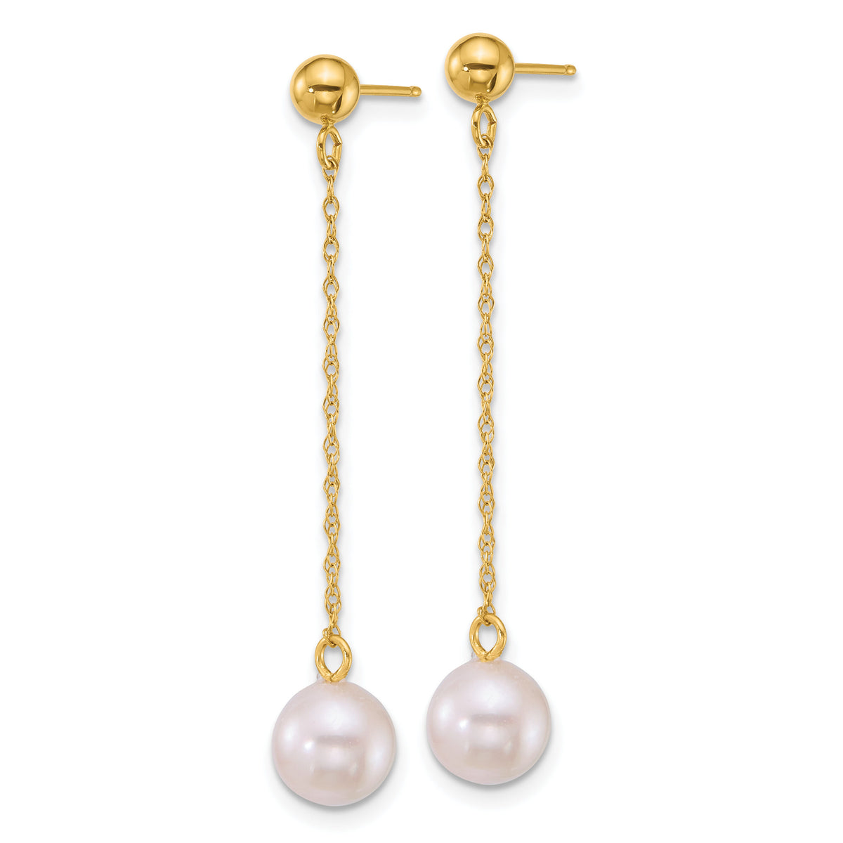 14k 6.5-7mm White Rnd Akoya Saltwater Cultured Pearl Dangle Earrings-XF890E