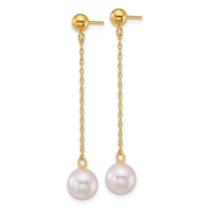 14k 6.5-7mm White Rnd Akoya Saltwater Cultured Pearl Dangle Earrings-XF890E