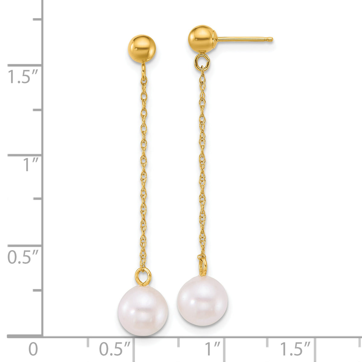 14k 6.5-7mm White Rnd Akoya Saltwater Cultured Pearl Dangle Earrings-XF890E