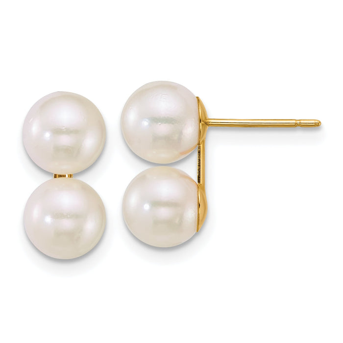 14k 6-7mm White Rnd Akoya Saltwater Cultured Double Pearl Earrings-XF891E