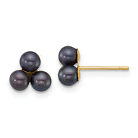 14k 3-4mm Button Black Freshwater Cultured 3 Pearl Post Earrings-XF892EB