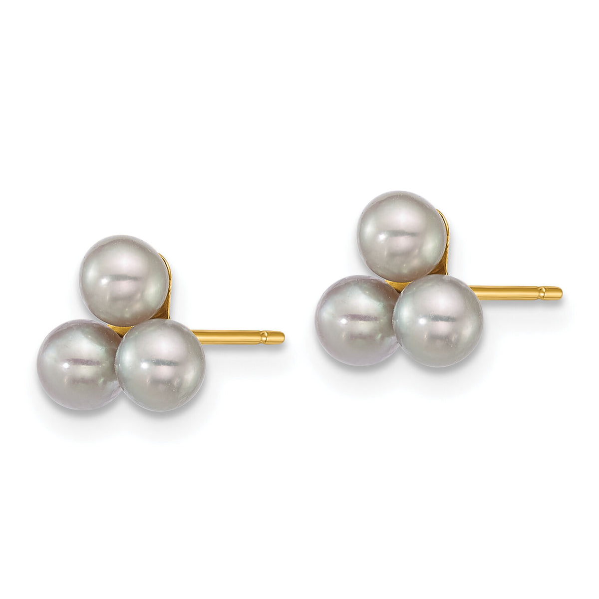 14k 3-4mm Button Grey Freshwater Cultured 3 Pearl Post Earrings-XF892EG