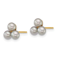 14k 3-4mm Button Grey Freshwater Cultured 3 Pearl Post Earrings-XF892EG