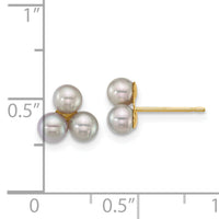 14k 3-4mm Button Grey Freshwater Cultured 3 Pearl Post Earrings-XF892EG