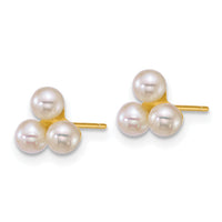 14k 3-4mm Button White Freshwater Cultured 3 Pearl Post Earrings-XF892EW
