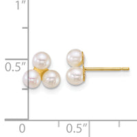 14k 3-4mm Button White Freshwater Cultured 3 Pearl Post Earrings-XF892EW