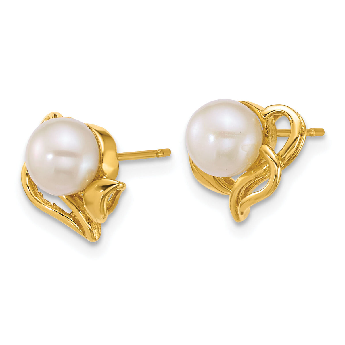 14k Polished 6-7mm Button FW Cultured Pearl Flower Post Earrings-XF893E