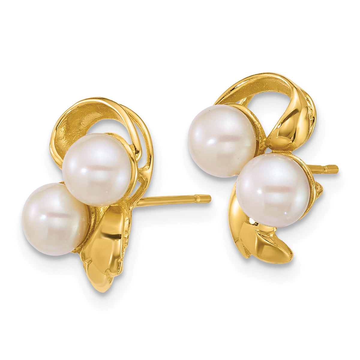 14k Polished 5-6mm Button Freshwater Cultured Pearl Post Earrings-XF894E