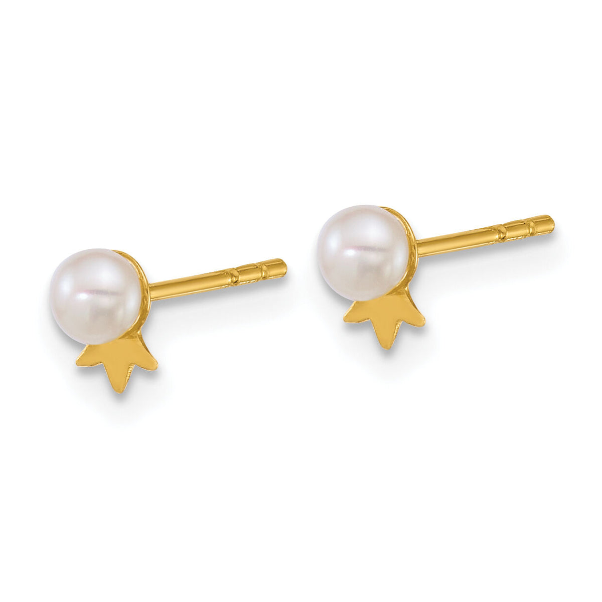 14k 3-4mm Round White FWC Pearl with Crown Post Earrings-XF895E