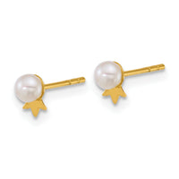 14k 3-4mm Round White FWC Pearl with Crown Post Earrings-XF895E