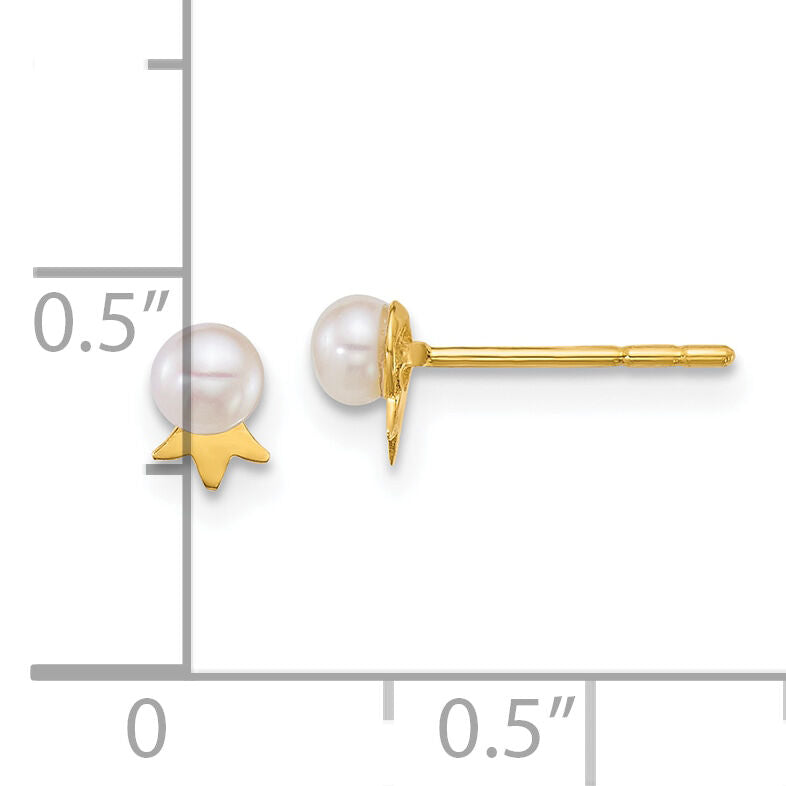 14k 3-4mm Round White FWC Pearl with Crown Post Earrings-XF895E