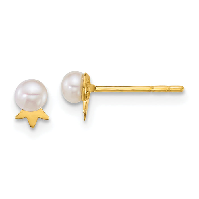 14k 3-4mm Round White FWC Pearl with Crown Post Earrings-XF895E