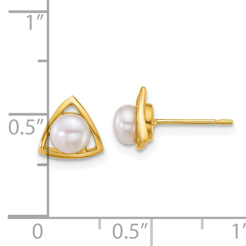 14k Polished 4-5mm Button FW Cultured Pearl Triangle Post Earrings-XF896E