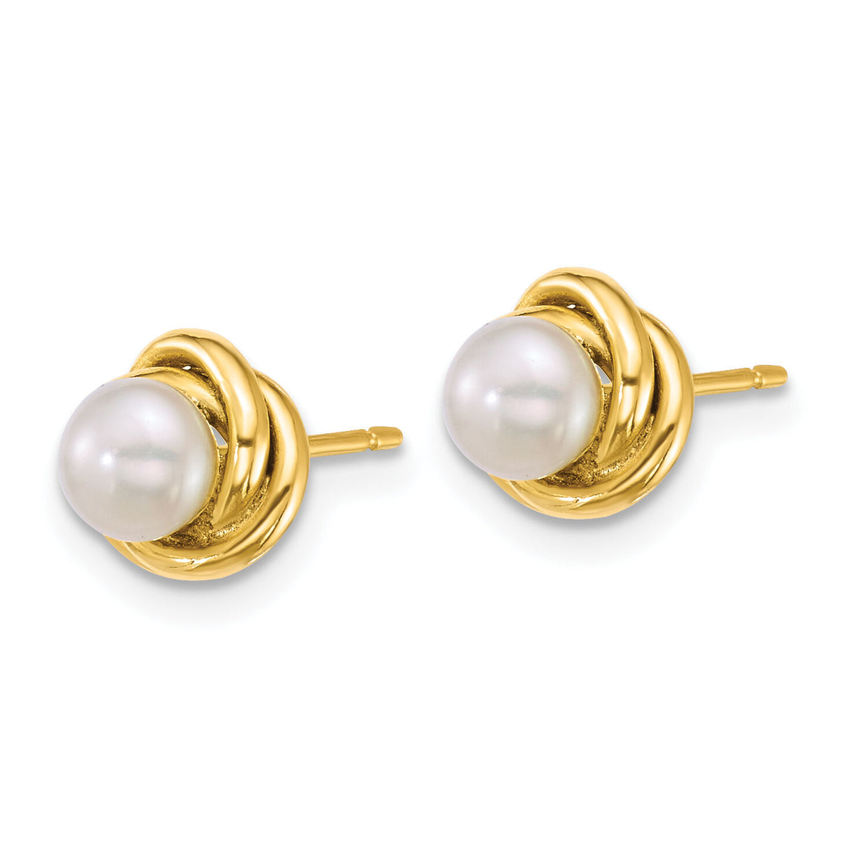 14k 4-5mm Button White Freshwater Cultured Pearl Post Earrings-XF897E