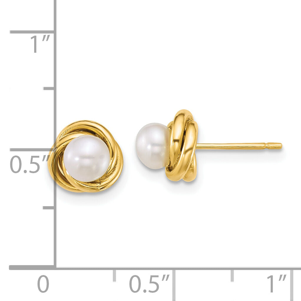 14k 4-5mm Button White Freshwater Cultured Pearl Post Earrings-XF897E