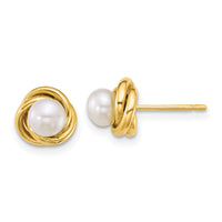 14k 4-5mm Button White Freshwater Cultured Pearl Post Earrings-XF897E