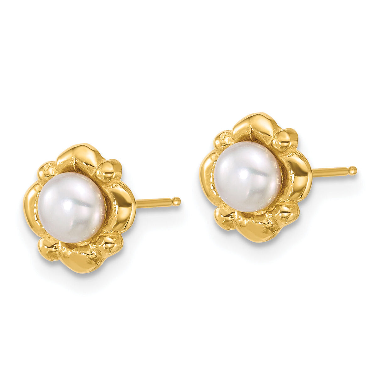 14k Polished 4-5mm Button White Freshwater Cultured Pearl Earrings-XF898E