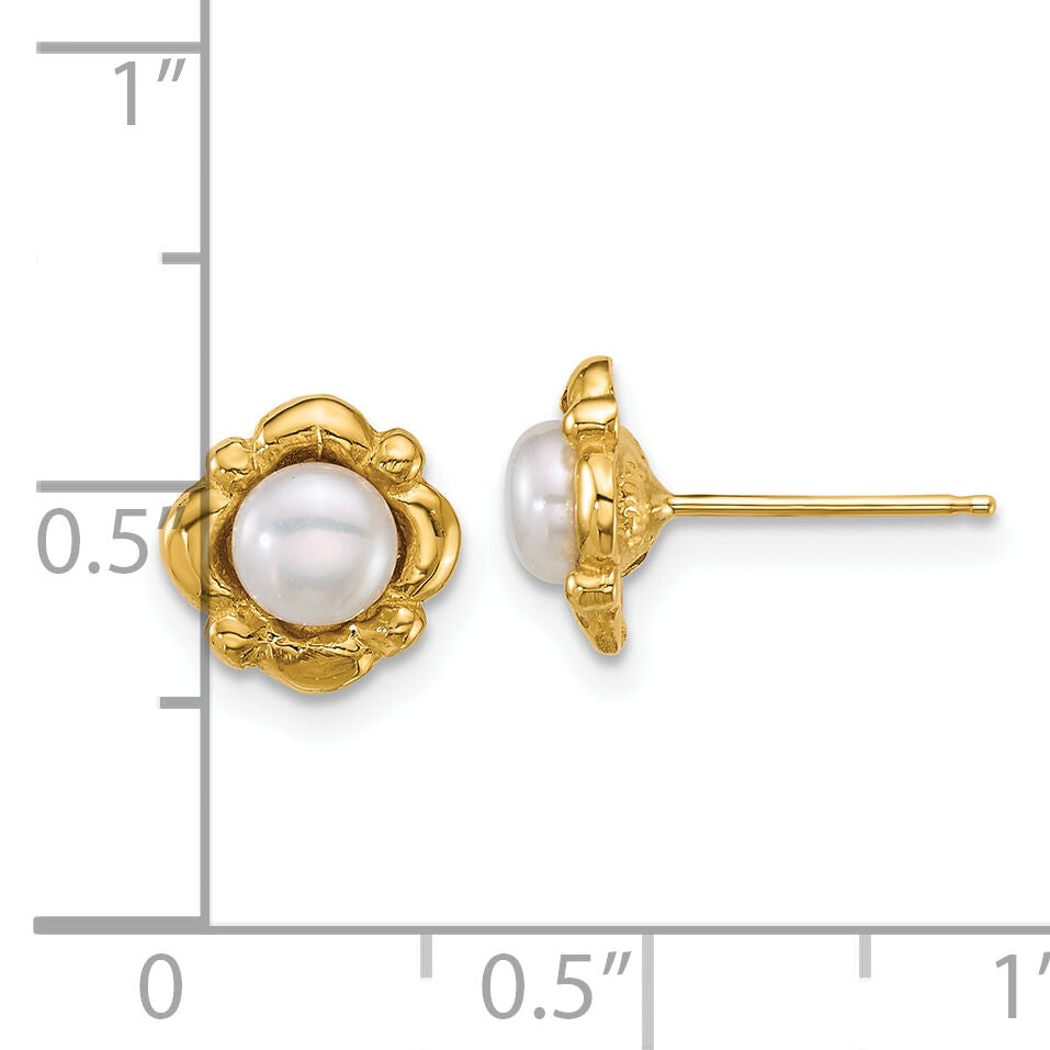 14k Polished 4-5mm Button White Freshwater Cultured Pearl Earrings-XF898E