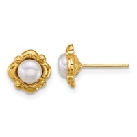 14k Polished 4-5mm Button White Freshwater Cultured Pearl Earrings-XF898E
